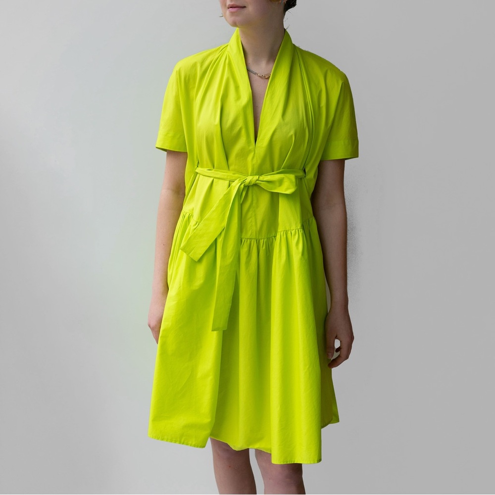 Tie Front Dress in Neon Lemon Yellow Poplin